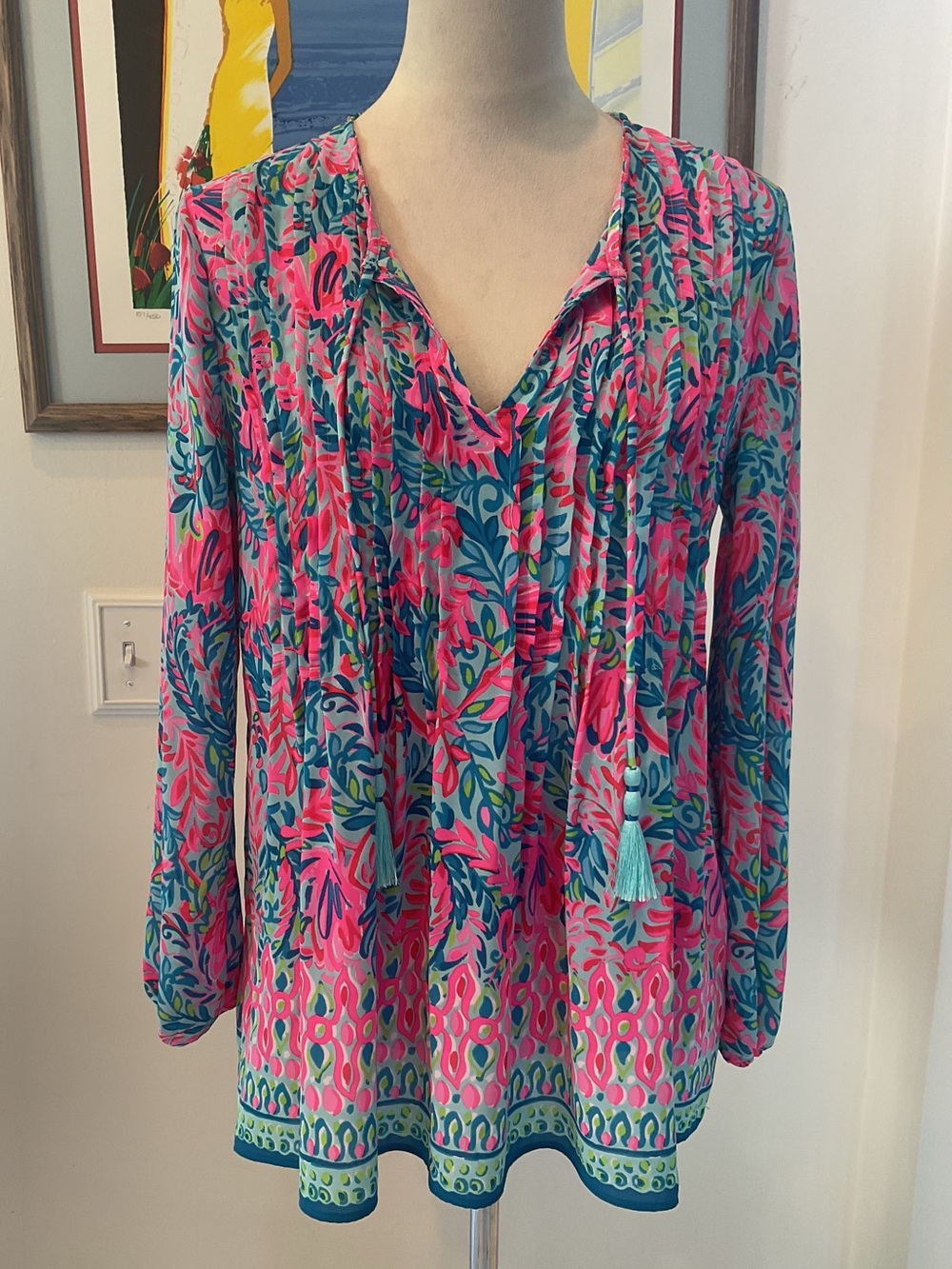 Lilly Pulitzer Pink & Blue Floral V-Neck Tunic